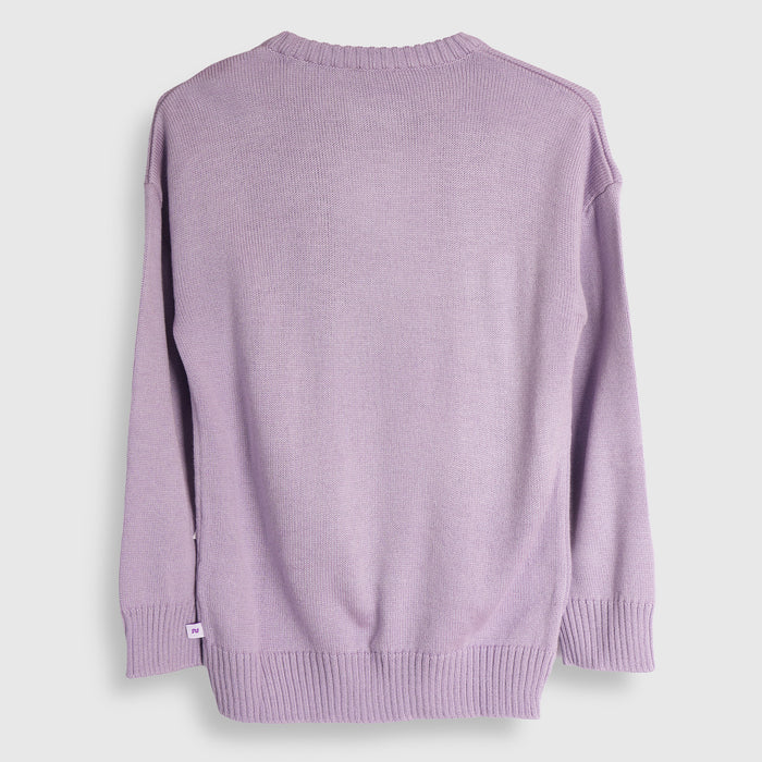 Kids Girls Sweater in Lavender with Soft Knit Texture, Crew Neck & Ribbed Details