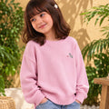Kids Girls Sweater in Pink with Soft Knit Texture, Crew Neck & Ribbed Details