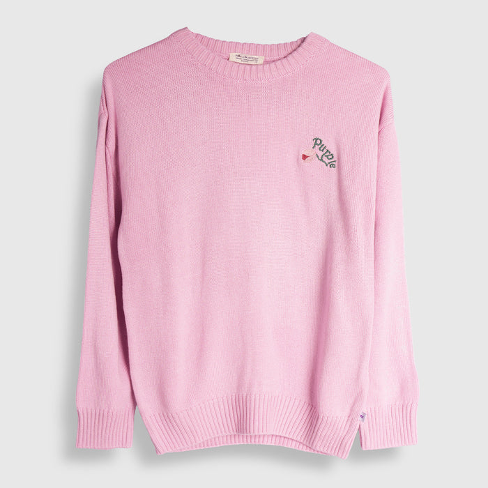 Kids Girls Sweater in Pink with Soft Knit Texture, Crew Neck & Ribbed Details