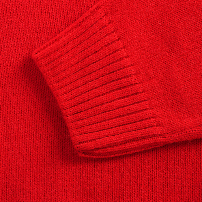 Kids Girls Sweater in Red with Soft Knit Texture, Crew Neck & Ribbed Details