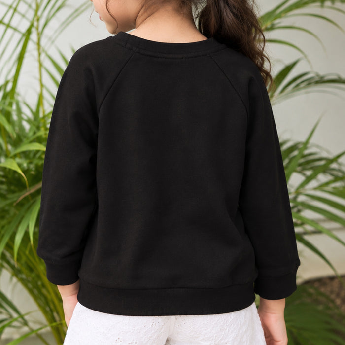 Kids Girls Sweatshirt in Black with Bow Detail, Crew Neck, Full Sleeves & Ribbed Hem