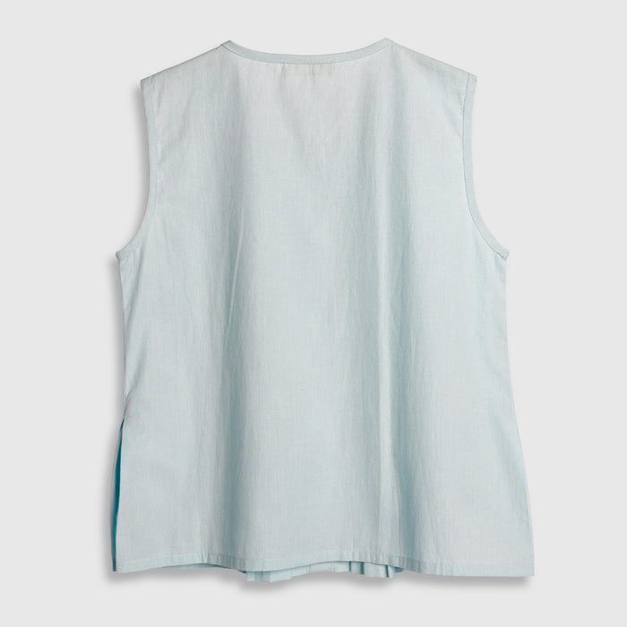 Kids Girls Top in Light Blue Cotton Fabric with Pleated Front for Everyday Summer Styling