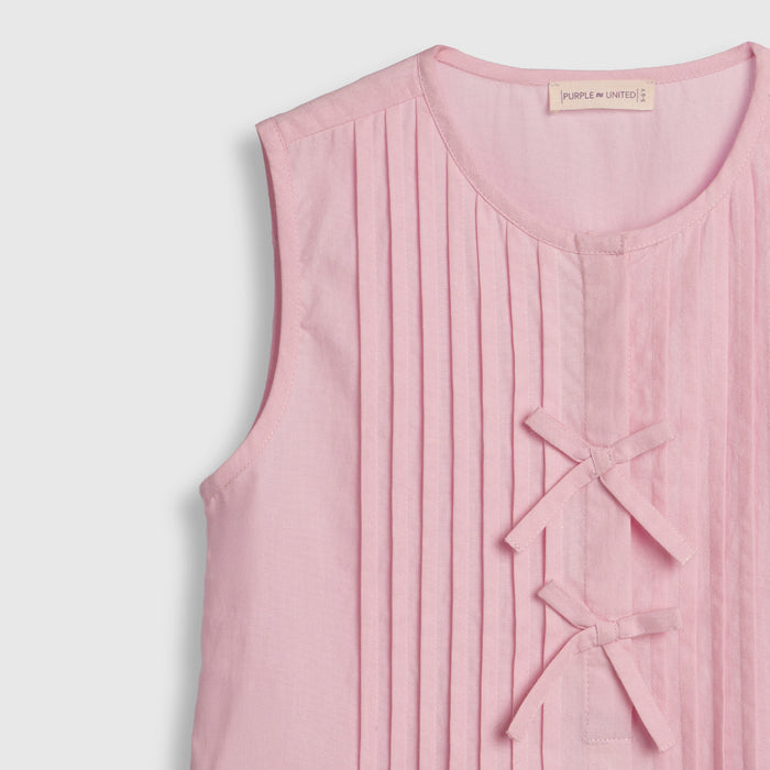 Kids Girls Top in Light Pink Cotton Fabric with Pleated Front for Everyday Summer Styling