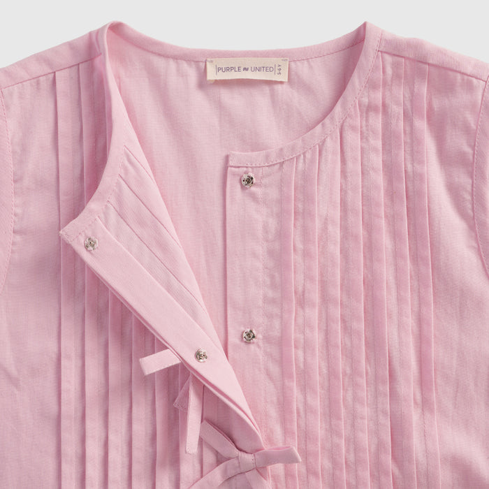Kids Girls Top in Light Pink Cotton Fabric with Pleated Front for Everyday Summer Styling
