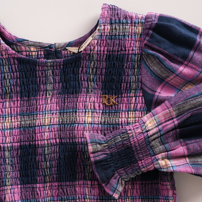 Kids Girls Top in Multicolour with Smocked Peplum Fit, Checked Pattern & Soft Comfort Fabric