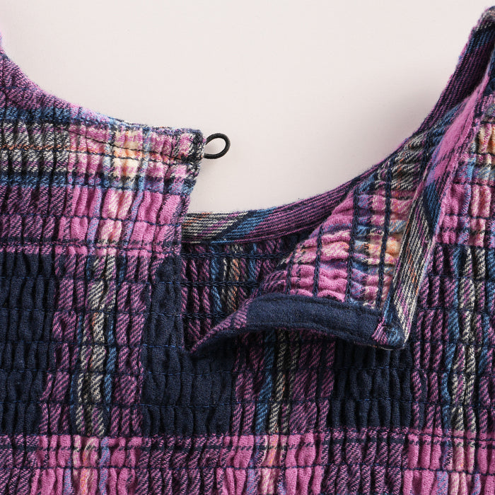 Kids Girls Top in Multicolour with Smocked Peplum Fit, Checked Pattern & Soft Comfort Fabric