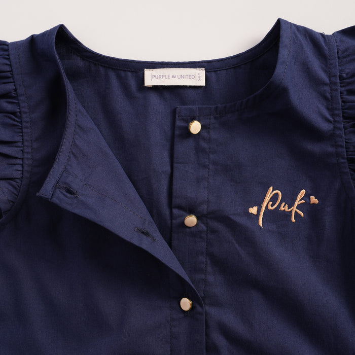 Kids Girls Top in Navy Blue with Ruffle Sleeves & Flared Styling Detail for Daily Comfort