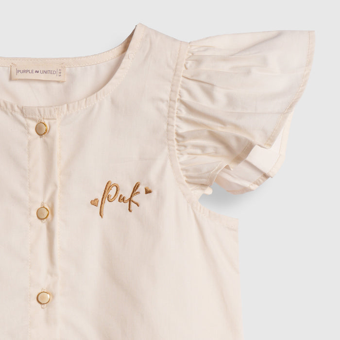 Kids Girls Top in Off White with Ruffle Sleeves & Flared Styling Detail for Daily Comfort