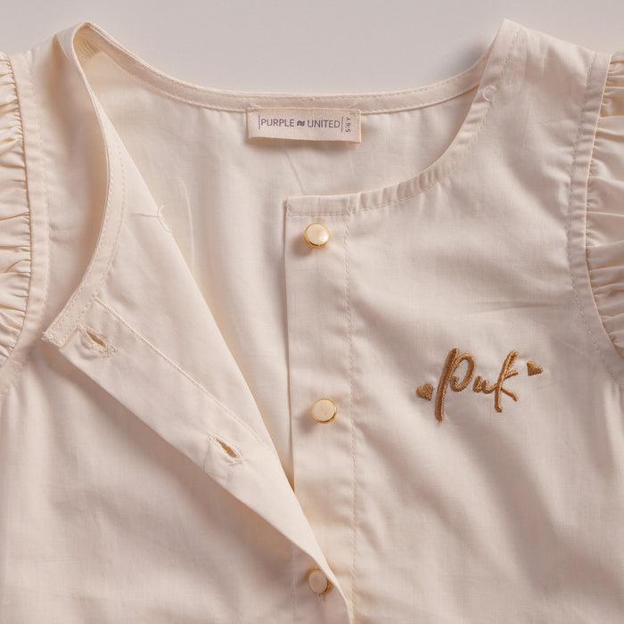 Kids Girls Top in Off White with Ruffle Sleeves & Flared Styling Detail for Daily Comfort