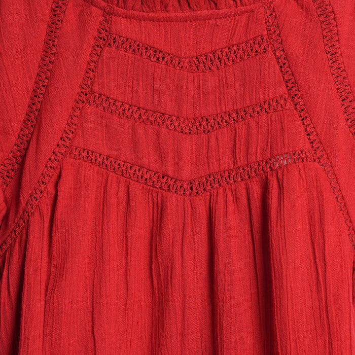 Kids Girls Top in Red with Ruffle Neck, Flutter Sleeves & Soft Comfort Fabric
