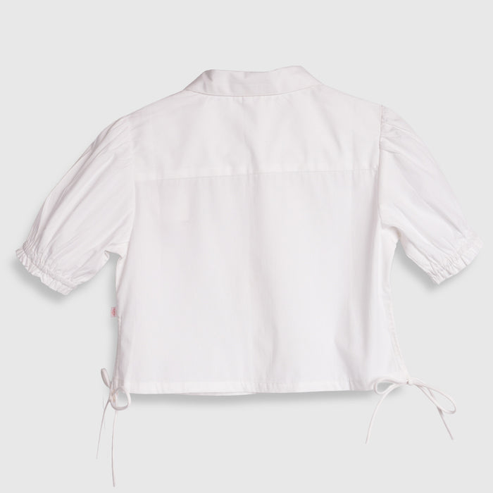 Kids Girls Top in White with Puff Sleeve, Breathable Fabric & Tie-Up Hem for Daily Casual Kids Wear