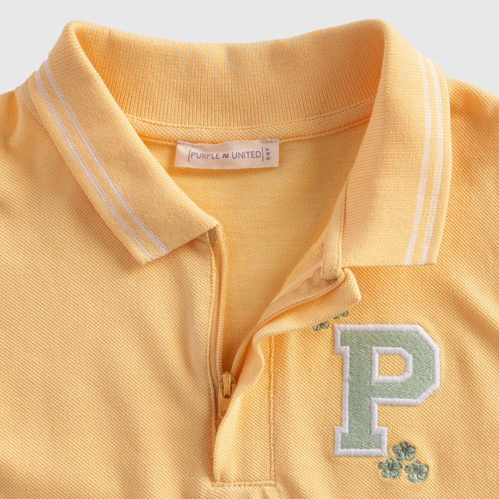 Kids Girls Top in Yellow Breathable Fabric with Sleeveless Polo Collar for Summer Casual Wear