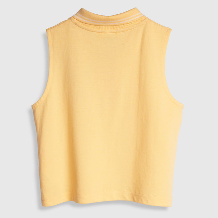 Kids Girls Top in Yellow Breathable Fabric with Sleeveless Polo Collar for Summer Casual Wear