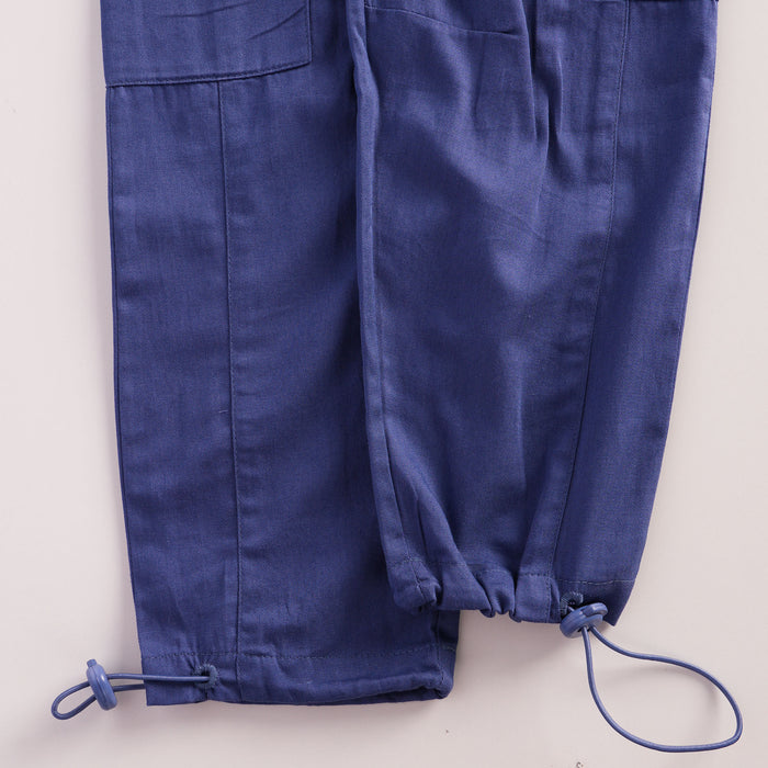 Kids Girls Trousers in Blue with Elasticated Waistband, Cargo Pockets & Relaxed Fit