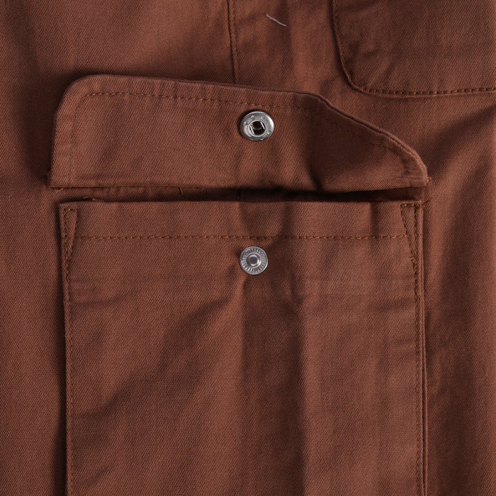 Kids Girls Trousers in Brown with Tie-Up Waist, Cargo Utility Pockets & Wide Leg Comfort Fit