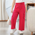 Kids Girls Trousers in Orange with Wide Leg, Cargo Pockets & Belt, Soft Premium Comfort Fit