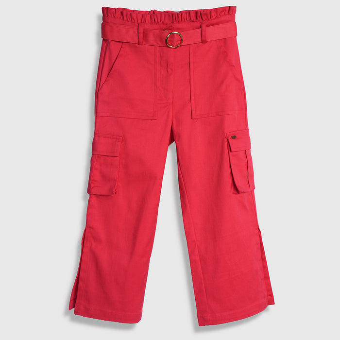 Kids Girls Trousers in Orange with Wide Leg, Cargo Pockets & Belt, Soft Premium Comfort Fit