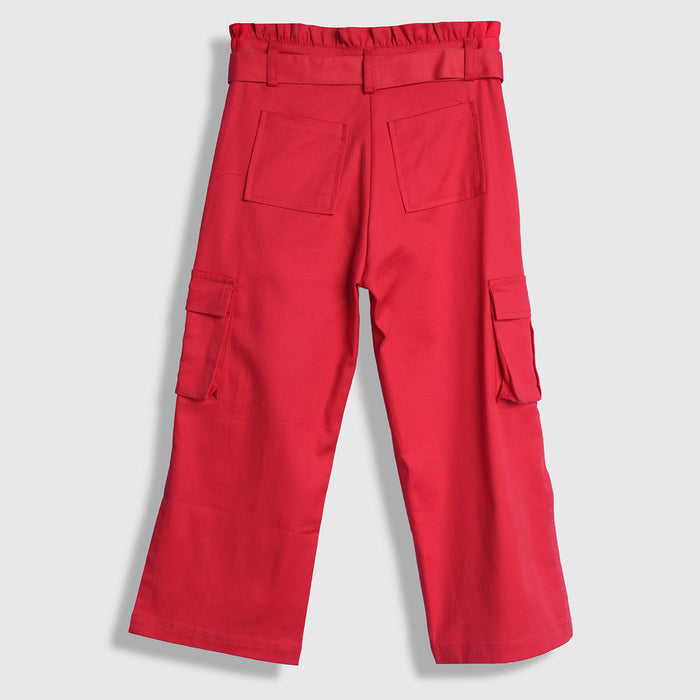 Kids Girls Trousers in Orange with Wide Leg, Cargo Pockets & Belt, Soft Premium Comfort Fit