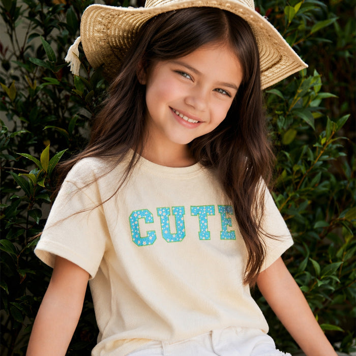 Kids Girls Tshirt in Light Yellow with Graphic Print, Soft Cotton Fabric & Comfortable Fit