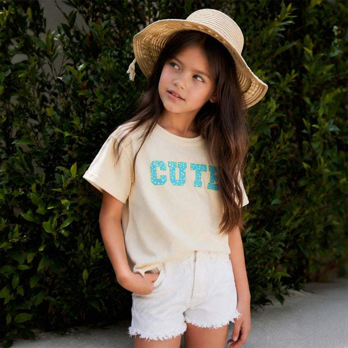 Kids Girls Tshirt in Light Yellow with Graphic Print, Soft Cotton Fabric & Comfortable Fit