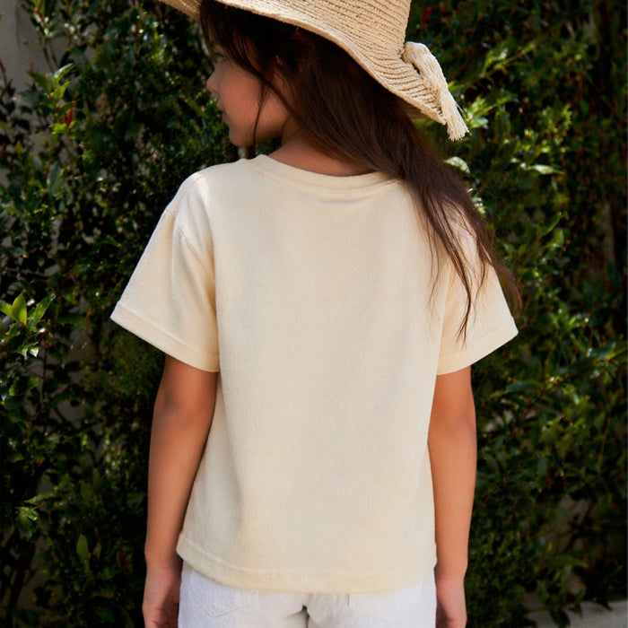 Kids Girls Tshirt in Light Yellow with Graphic Print, Soft Cotton Fabric & Comfortable Fit
