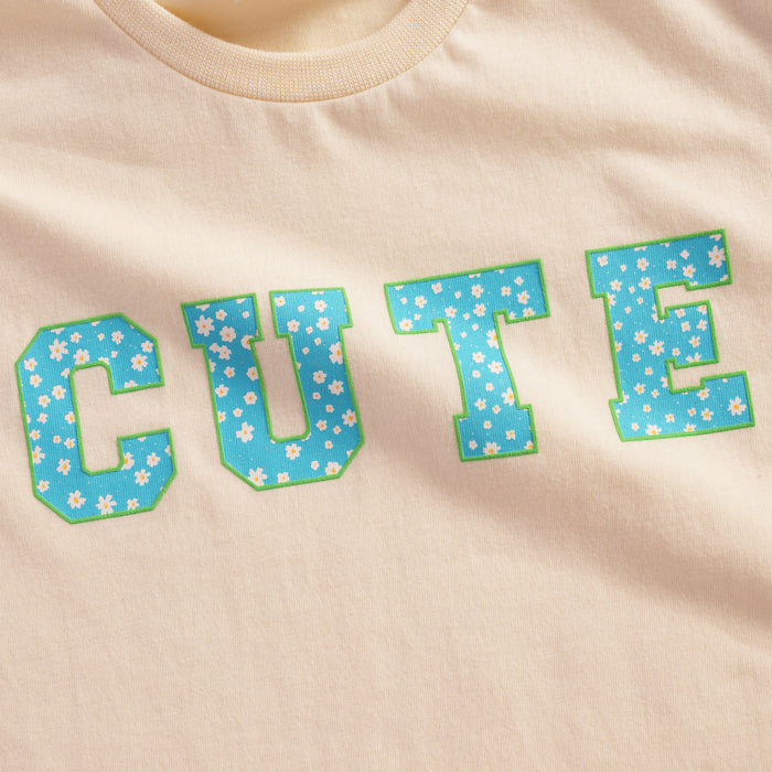 Kids Girls Tshirt in Light Yellow with Graphic Print, Soft Cotton Fabric & Comfortable Fit