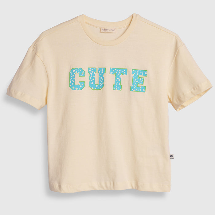 Kids Girls Tshirt in Light Yellow with Graphic Print, Soft Cotton Fabric & Comfortable Fit