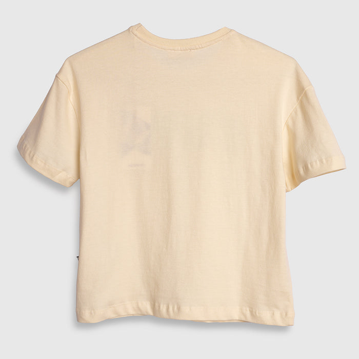 Kids Girls Tshirt in Light Yellow with Graphic Print, Soft Cotton Fabric & Comfortable Fit