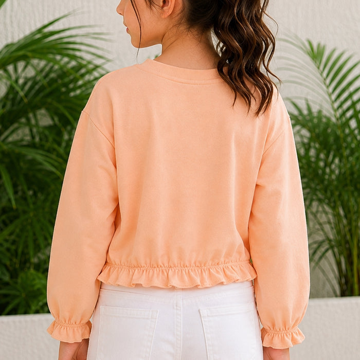 Kids Girls Tshirt in Peach with Comfort Fabric, Relaxed Fit & Star Studs Typography