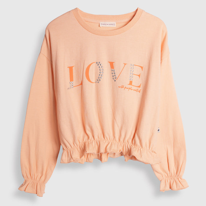 Kids Girls Tshirt in Peach with Comfort Fabric, Relaxed Fit & Star Studs Typography