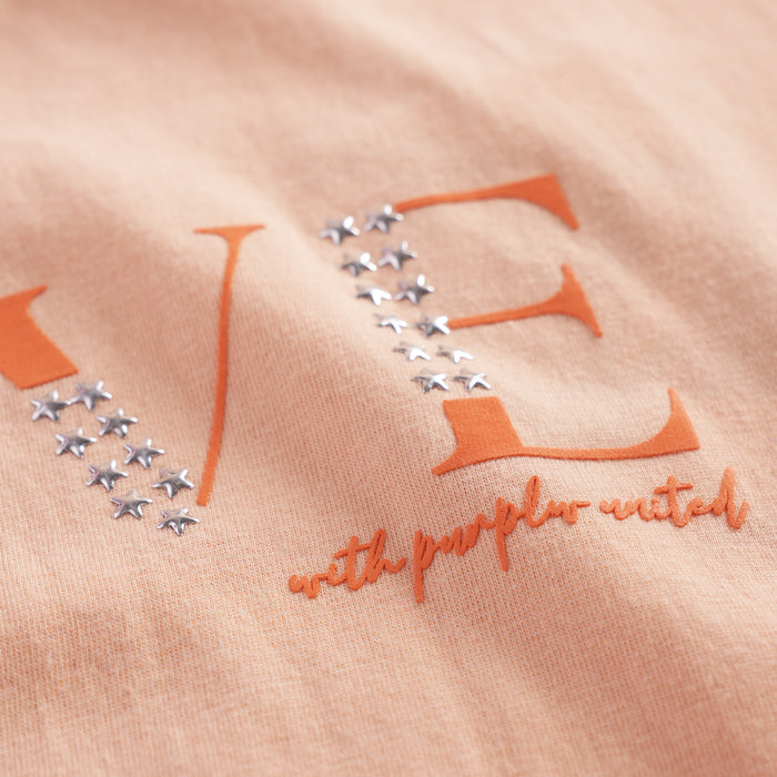 Kids Girls Tshirt in Peach with Comfort Fabric, Relaxed Fit & Star Studs Typography