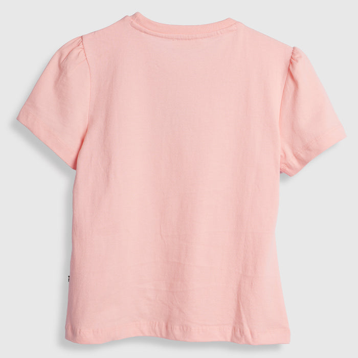 Kids Girls Tshirt in Peach with Short Sleeves, Round Neck & Soft Cotton Comfort Fit