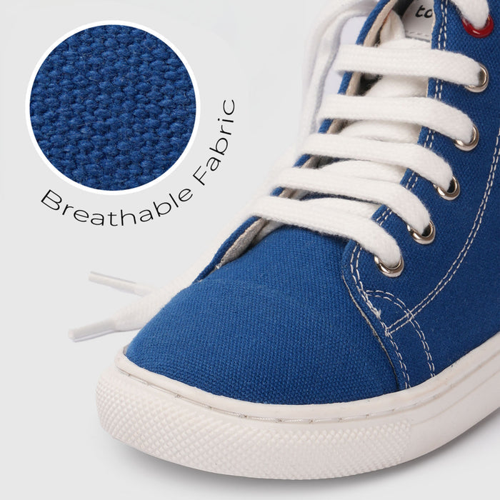 Kids High-Top Blue Canvas Shoes with Lace-Up Closure