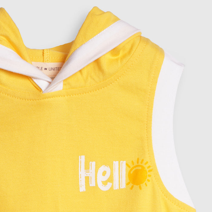 Kids Infant Dungaree in Dual-Tone with Hooded Tshirt, Contrast Panels & Elastic Hem Comfort Fit