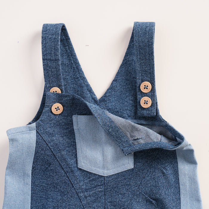 Kids Infant Dungaree in Dual-Tone with Hooded Tshirt, Contrast Panels & Elastic Hem Comfort Fit