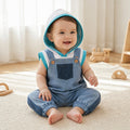 Kids Infant Dungaree with Hooded Tshirt, Contrast Panels & Elastic Hem Comfort Fit