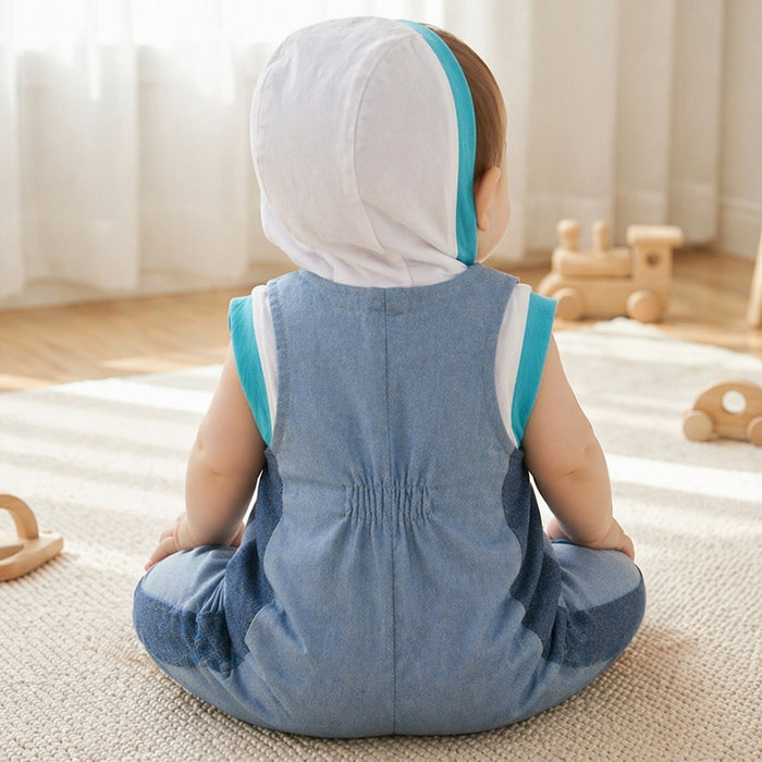 Kids Infant Dungaree with Hooded Tshirt, Contrast Panels & Elastic Hem Comfort Fit