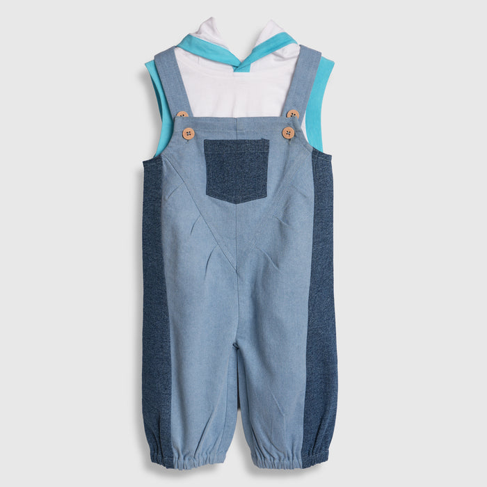 Kids Infant Dungaree with Hooded Tshirt, Contrast Panels & Elastic Hem Comfort Fit