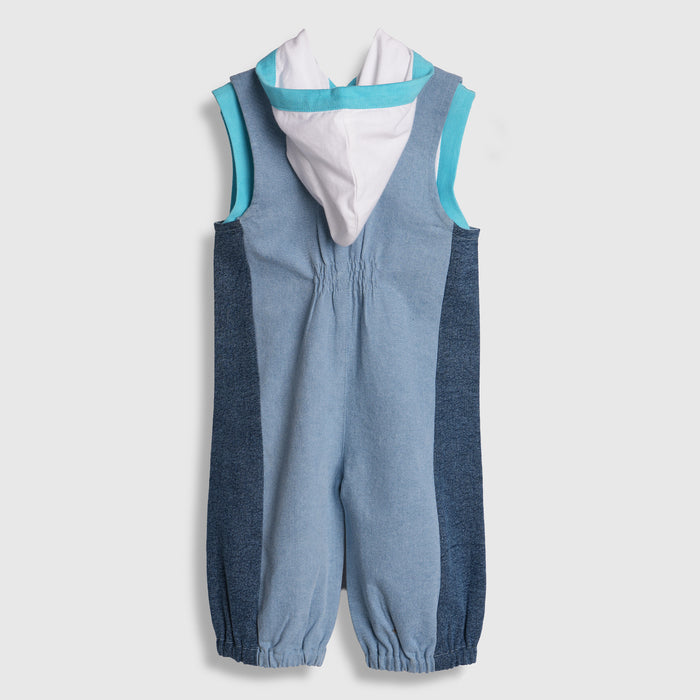 Kids Infant Dungaree with Hooded Tshirt, Contrast Panels & Elastic Hem Comfort Fit