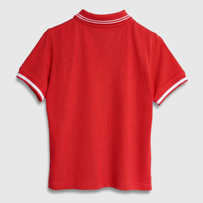 Kids Polo Tshirt in Red with Tipped Collar, Soft Breathable Fabric & Smart Casual Styling for Boys