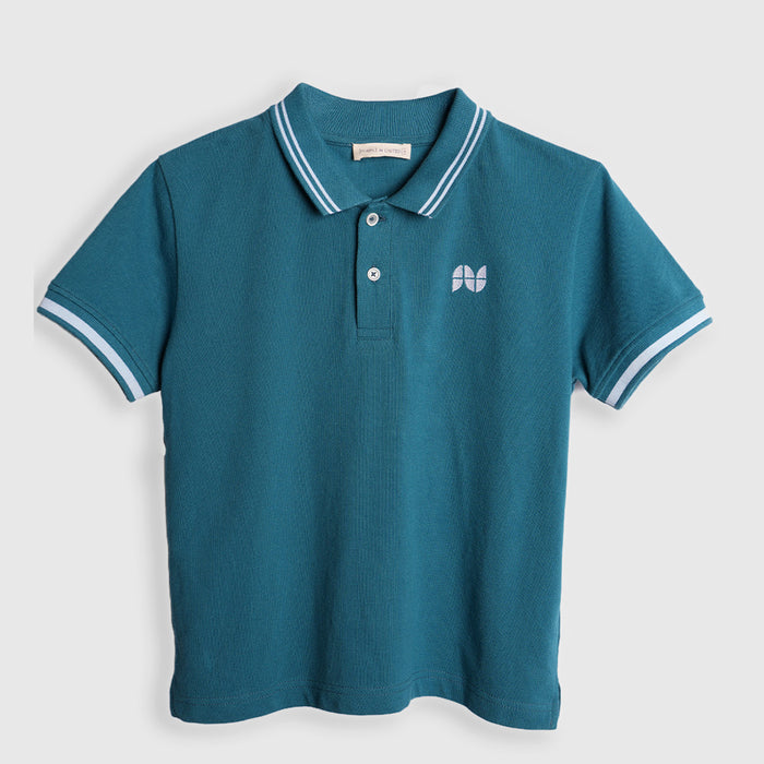 Kids Polo Tshirt in Teal with Tipped Collar, Soft Breathable Fabric & Smart Casual Styling for Boys