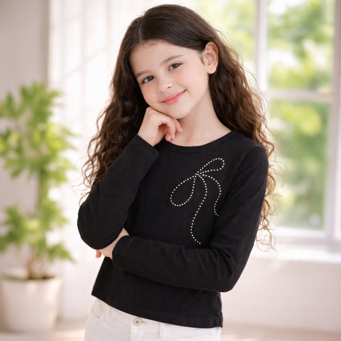 Kids Tshirt For Girls in Black with Soft Comfort Fabric, Perfect for Smart Casual Styling