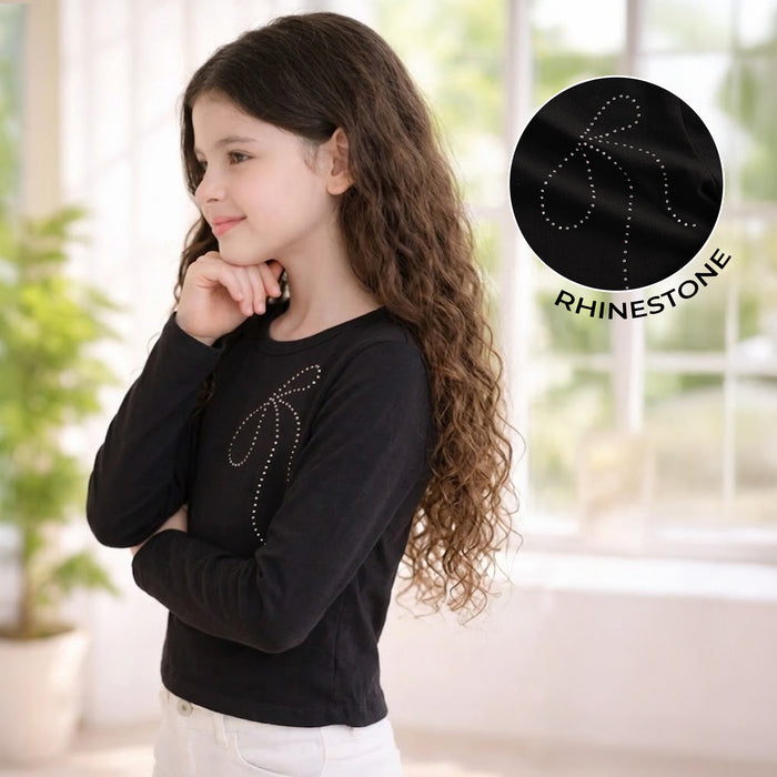 Kids Tshirt For Girls in Black with Soft Comfort Fabric, Perfect for Smart Casual Styling