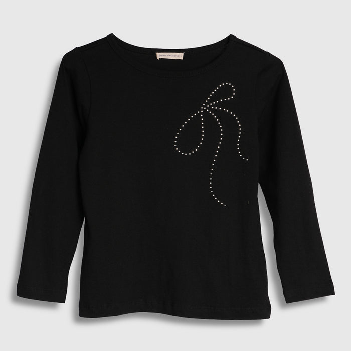 Kids Tshirt For Girls in Black with Soft Comfort Fabric, Perfect for Smart Casual Styling