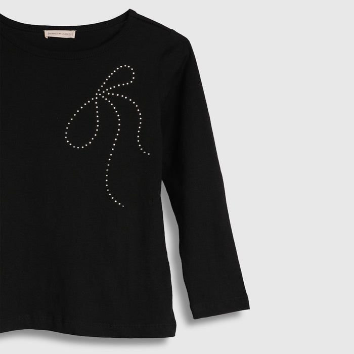 Kids Tshirt For Girls in Black with Soft Comfort Fabric, Perfect for Smart Casual Styling