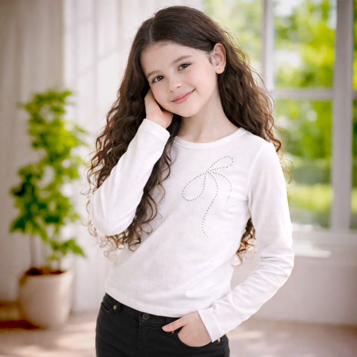 Kids Tshirt For Girls in White with Soft Comfort Fabric, Perfect for Smart Casual Styling