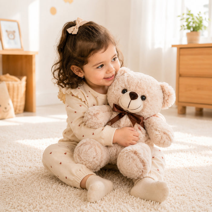 Kids Unisex Beige Teddy Bear Plush Toy with Soft Texture for Playtime & Comfort Play