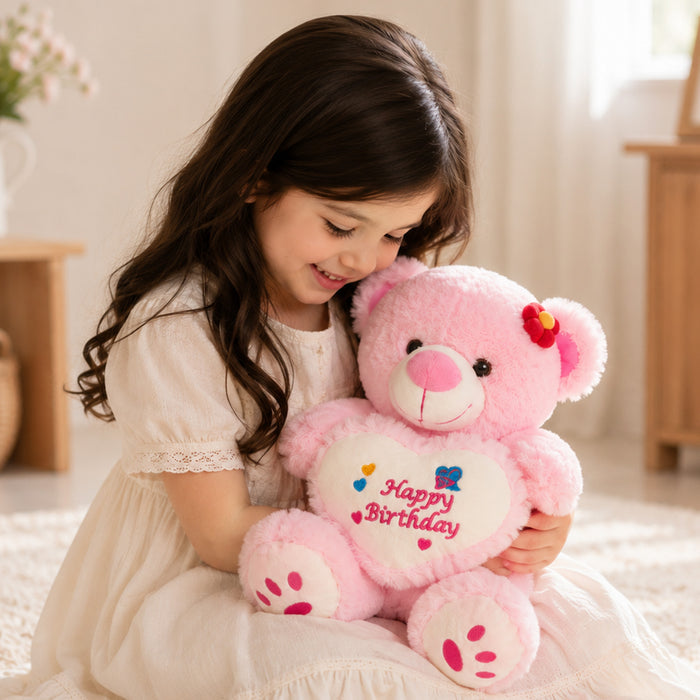 Kids Unisex Pink Teddy Bear Plush Toy with Ultra Soft Feel for Happy Playtime Fun