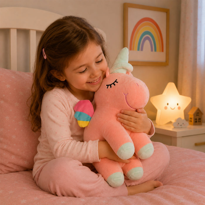 Kids Unisex Unicorn Soft Toy with Plush Fabric & Rainbow Wings Snuggle Buddy for Playtime
