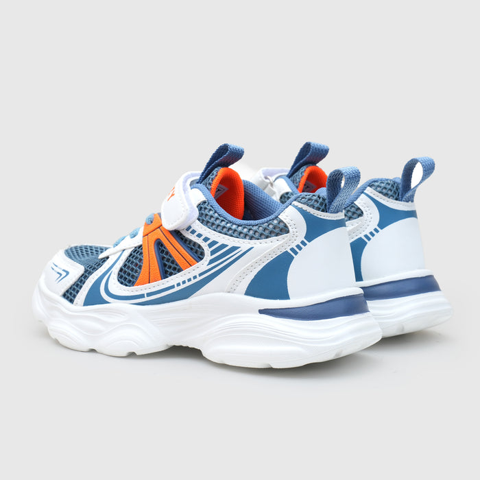 Kids Unisex White & Blue Mesh Sports Sneakers with Velcro Closure